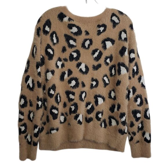 Express Women's Fuzzy Animal Print Crew Neck Sweater, Size Medium - Picture 2 of 8